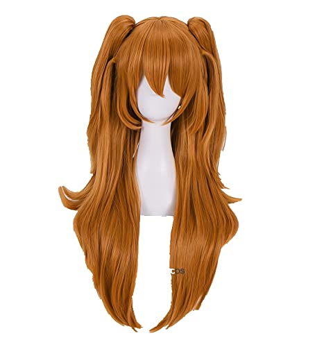 EVA Asuka Langley Soryu Cosplay Wigs Long Orange With 2 Ponytail Clips Heat Resistant Synthetic Hair Wig + Wig Cap von LINGCOS