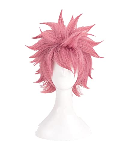 Fairy Tail Etherious Natsu Dragneel Cosplay Wigs Short Pink Shaggy Layered Heat Resistant Synthetic Hair Wig + Wig Cap von LINGCOS