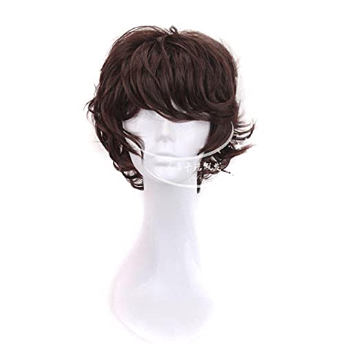 Fashion Anime Bungo Stray Dogs Dazai Osamu Wig Heat Resistant Short Brown Curly Hair Cosplay Costume Wigs + Wig Cap von LINGCOS