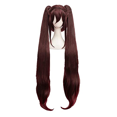 Genshin Impact HuTao Cosplay Women 110cm Long Wig Brown Wig Cosplay Anime Cosplay Wigs Heat Resistant Synthetic Wigs + Wig Cap von LINGCOS