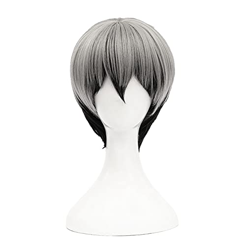 Haikyuu Inarizaki Kita Shinsuke Gray Black Short Wig Cosplay Costume Heat Resistant Synthetic Hair Haikiyu Halloween + Wig Cap von LINGCOS