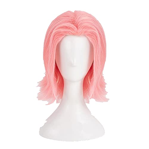 Haruno Sakura Cosplay Wigs Short Pink Styled Heat Resistant Synthetic Hair Wig + Wig Cap von LINGCOS