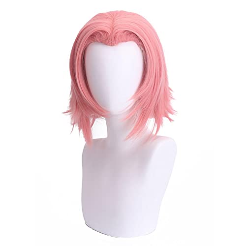 Haruno Sakura Wig Cosplay Costume Pink Cute Wig Haruno Sakura Heat Resistant Hair Anime Wigs + Wig Cap von LINGCOS