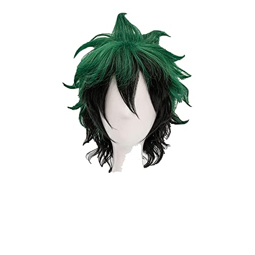Hiro Akademia Izuku Midoriya Short Green Black Ombre Heat Resistant Cosplay Costume Wig+Wig Cap von LINGCOS