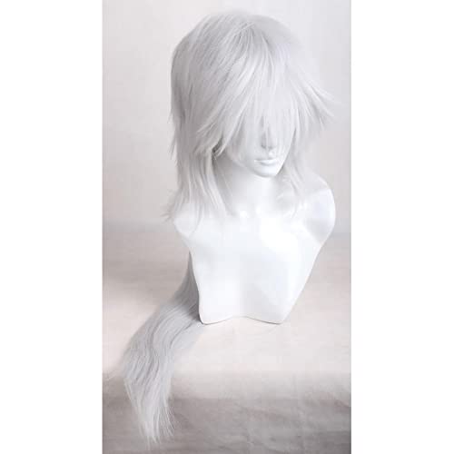 Jiraiya Silvery White long straight cosplay costume wig with chip ponytail + wig cap von LINGCOS