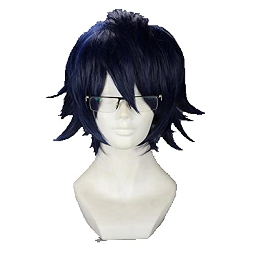 K Fushimi Saruhiko cosplay Wig Deep Blue Black Short Fluffy Layered Costume Wigs (not including glasses)+Wig Cap von LINGCOS