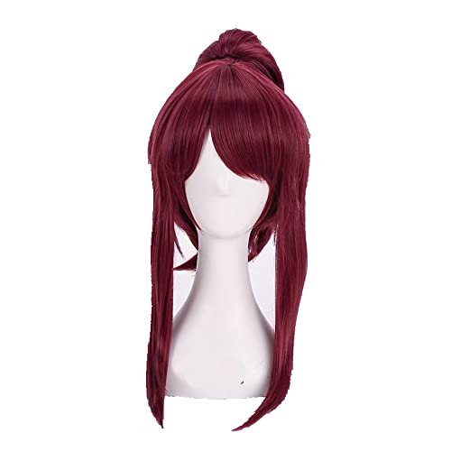 KDA Akali The Rogue Assassin Akali Cosplay Wigs Mixed Purple Ponytail Clip Heat Resistant Synthetic Hair Wig + Wig Cap von LINGCOS