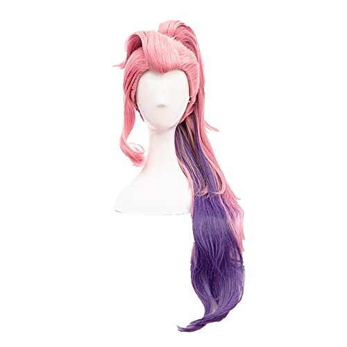 KDA Seraphine Cosplay Wig Women Loose Wave Straight Pink Mixed Purple Wigs Heat Resistant Synthetic Hair + Wig Cap von LINGCOS