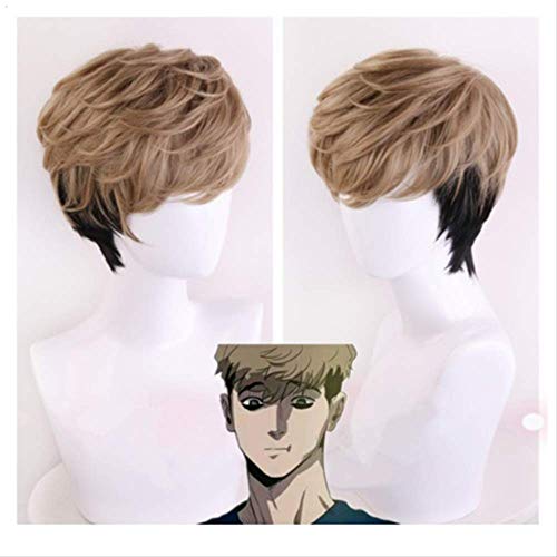 Killing Stalking Cosplay Two Tone Costume Wig Short Synthetic Hair SangWoo Short Linen Black Ombre Cosplay Wig + Wig Cap von LINGCOS