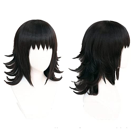 Kimetsu no Yaiba Makomo Cosplay Wig Blade of Black Short Synthetic Hair Halloween Adult + Wig Cap von LINGCOS