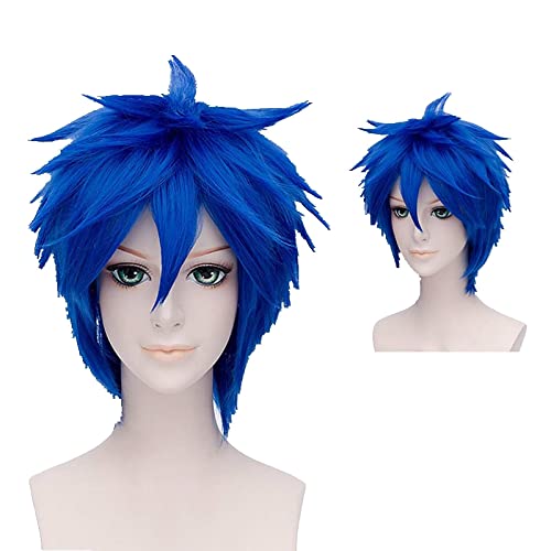 Mawaru Penguindrum Shoma Takakura Cosplay Wigs Blue Short Fluffy Layered Synthetic Hair For Men's + Wig Cap von LINGCOS