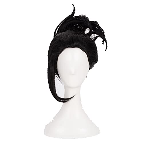 Momo Yaoyorozu Cosplay Wig Short Black Ponytail Heat Resistant Synthetic Hair Wig + Wig Cap von LINGCOS