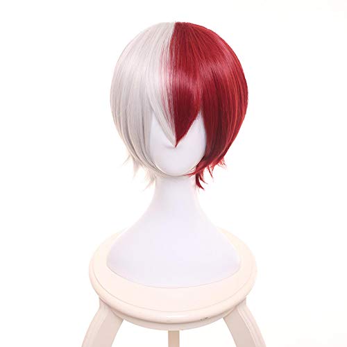My Boku no Hero Academia So Todoroki Shouto Short Sliver White And Red Heat Resistant Cosplay Costume Wig+Hairnet von LINGCOS