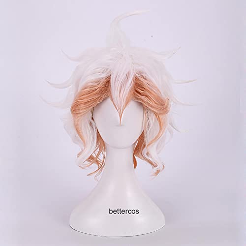 Nagito Komaeda Cosplay Wig Short Curly Heat Resistant Synthetic Hair Wig + Wig Cap von LINGCOS