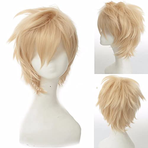 Ouran High School Host Club Tamaki Suou Light Golden Short Cosplay Wig layered synthetic heat resistance full hair + wig cap von LINGCOS