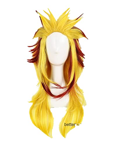 Rengoku Kyoujurou Cosplay Wig Blonde Ombre Pontail Heat Resistant Synthetic Hair Wigs + Wig Cap von LINGCOS