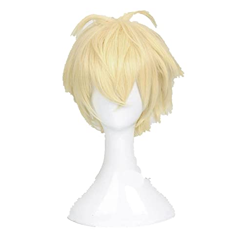 Seraph of the End Mikaela Hyakuya Cosplay Wigs Short Blonde Shaggy Layered Fluffy Heat Resistant Synthetic Hair Wig + Wig Cap von LINGCOS