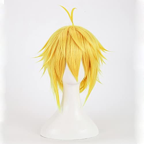 The Seven Deadly Sins Dragons Sin of Wrath Meliodas Cosplay Wigs Short Golden Heat Resistant Synthetic Hair Wig + Wig Cap von LINGCOS