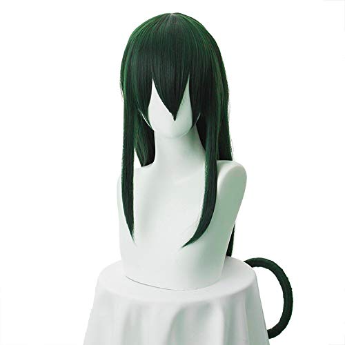 Tsuyu Asui Cosplay Wig Women Long Green Synthetic Hair Halloween Party +Wig Cap von LINGCOS