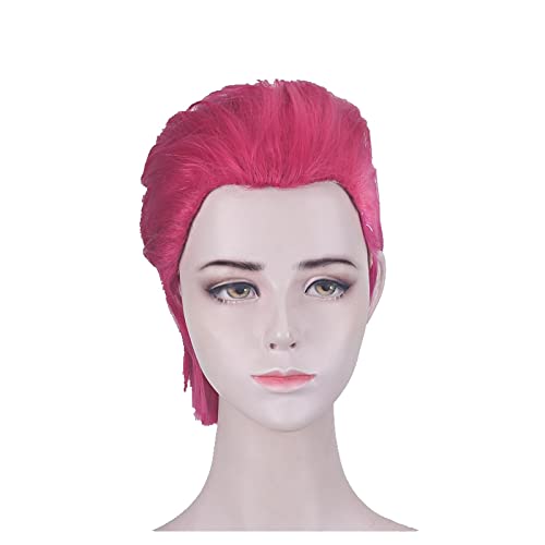 Vi The Piltover Enforcer Arcane Cosplay Wig Pink Short Heat Resistant Synthetic Hair Halloween Carnival Role Play + Wig Cap von LINGCOS