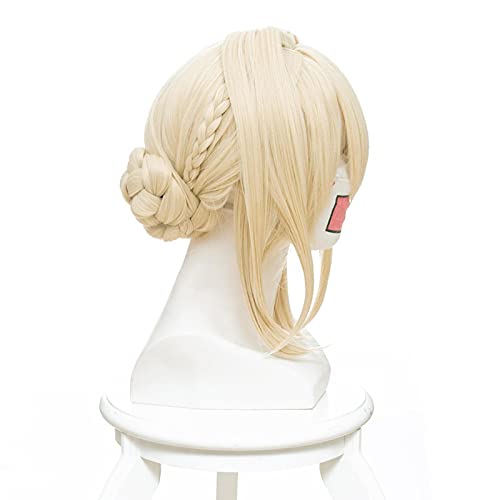 Violet Evergarden Ponytail Braid Buns Blonde Heat Resistant Hair Peluca Anime Cosplay Costume Wig + Wig Cap von LINGCOS