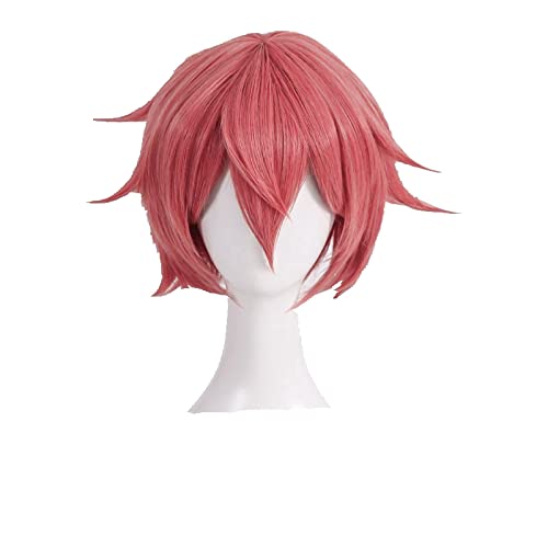Wig For Doki Doki Literature Club Sayori Cosplay Wig Short Pink Red Heat Resistant Synthetic Hair Wig + Wig Cap+ Bow Hairpin WigOnly von LINGCOS