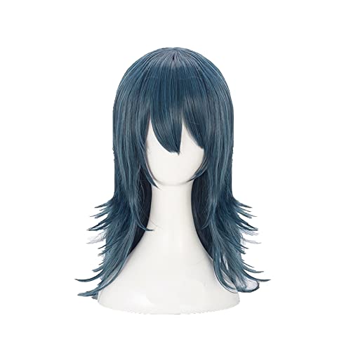 Wig For Fire Emblem: ThreeHouses Byleth Cosplay Wigs Blue Straight Heat Resistant Synthetic Hair Wig + Wig Cap LongWig von LINGCOS