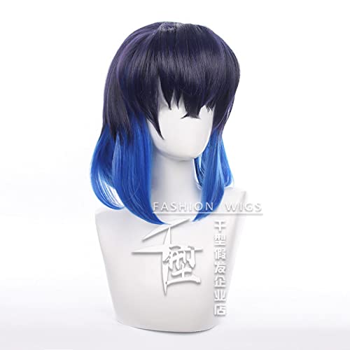 Wig For Kimetsu no Yaiba Hashibira Inosuke Wigs Cosplay Costume Short Blue Ombre Heat Resistant Hair Wigs + Free Wig Cap OneSize a von LINGCOS