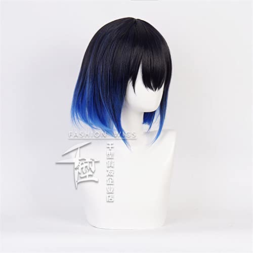 Wig For Kimetsu no Yaiba Hashibira Inosuke Wigs Cosplay Costume Short Blue Ombre Heat Resistant Hair Wigs + Free Wig Cap OneSize b von LINGCOS