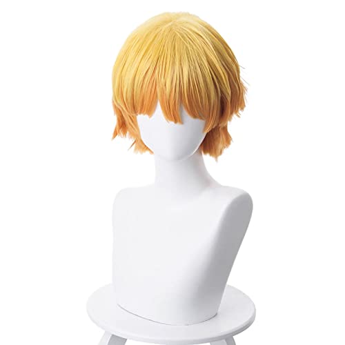 Wig For Kimetsu no Yaiba Tokitou Muichirou Ponytails Wig Cosplay Agatsuma Zenitsu Wig Kamado Tanjirou Wig keychain OneSize yellow von LINGCOS