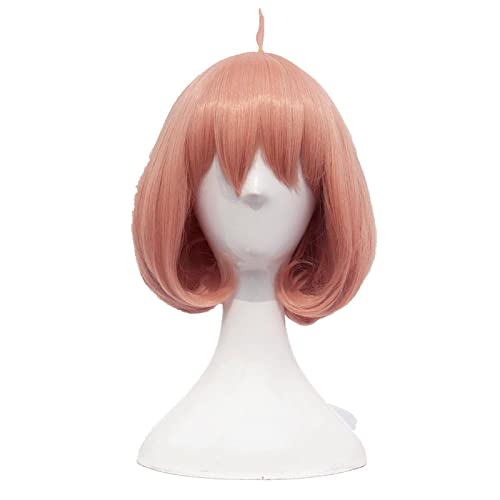 Wig For Kyokai no Kanata Kuriyama Mirai Cosplay Wigs Short Orange Pink Heat Resistant Synthetic Hair Wig + Red Glasses WigOnly von LINGCOS