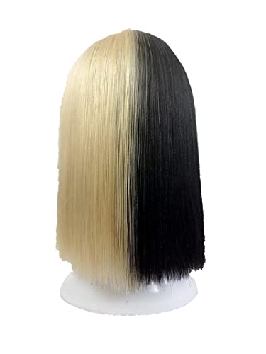 Wig For Sia Alive This Is Acting Half Black And Half Light Blonde Covers Eyes And Nose Heat Resistant Hair Cosplay Wig + Wig Cap + Bow Onlywig von LINGCOS