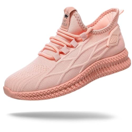 LINGDU Sneaker Sportschuhe Damen Herren Laufschuhe Turnschuhe Schwarz Beige Weiß (Rosa 36) von LINGDU