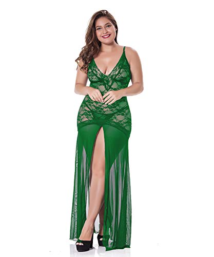 LINGERLOVE Sexy Dessous Lang Negligee Große Größen Spitze Kleid für Damen Negligee Dessouskleid mit G-String von LINGERLOVE