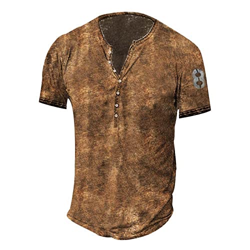 Henley Shirt Herren Hemdbluse Männer Stretch Langarm Dünn mit Knopfleiste Bluse Grafisches Wandern Frühlin Oberteile Herren Henley Vintage Braun 104 von LINGHAOEU