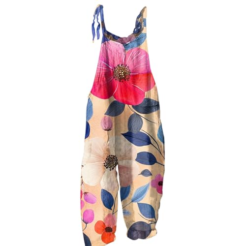 LINGHAOEU Jumpsuit Damen Overall Women Summer Elegante Maxi Jumpsuit Weites Bein Strand Lauschig Hohe Taille mit Blumen mit Taschen Orange L LINGHAOEU Jumpsuit Damen Overall Women Summer Elegante Maxi Jumpsuit Weites Bein Strand Lauschig Hohe Taille mit Blumen mit Taschen Orange L von LINGHAOEU
