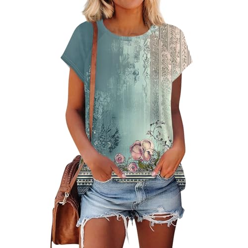 LINGHAOEU Poloshirt Damen Kurzarm Blusen Frau V Ausschnitt Hemd Gemütlich Kurzärmelige Klassische Loungewea Oberteile Frau Mit Blumen Atmungsaktive Sommer Große Größen Hellblau LINGHAOEU Poloshirt Damen Kurzarm Blusen Frau V Ausschnitt Hemd Gemütlich Kurzärmelige Klassische Loungewea Oberteile Frau Mit Blumen Atmungsaktive Sommer Große Größen Hellblau von LINGHAOEU