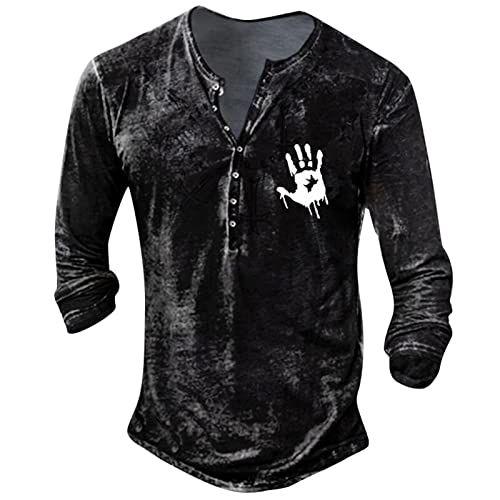 Longsleeve Herren Oberteil Männer Stretch Langarm Dünn Oberteil mit Knopfleiste Grafisches Wander Poloshirt Herren Frühling Henley Vintage Schwarz 21 von LINGHAOEU