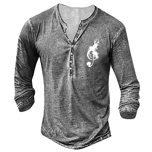 Slim Fit T-Shirt Herren Blusen Männer Stretch Langarm Dünn mit Knopfleiste Bluse Grafisches Wandern Frühlin Top Herrenen Henley Vintage Hellgrau 18 von LINGHAOEU