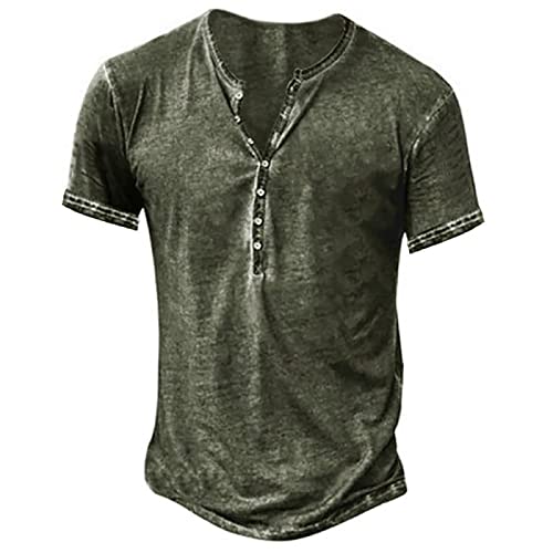 Slim Fit T-Shirt Herren Blusentop Herren Frühlingse Knopfleiste Bluse Henley Coole Langärmliges Gemuster Oberteil Herrenen Slim Fit Gym Lässige Grün 51 von LINGHAOEU