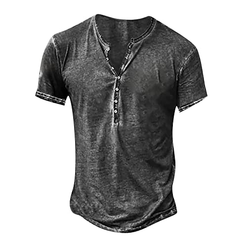 Slim Fit T-Shirt Herren T-Shirt Herren mit Druckknöpfen Henley Tshirt Weich Sommer Mode Muste Polo Herren Dünn Lange Ärmel Sport Dunkelgrau 15 von LINGHAOEU