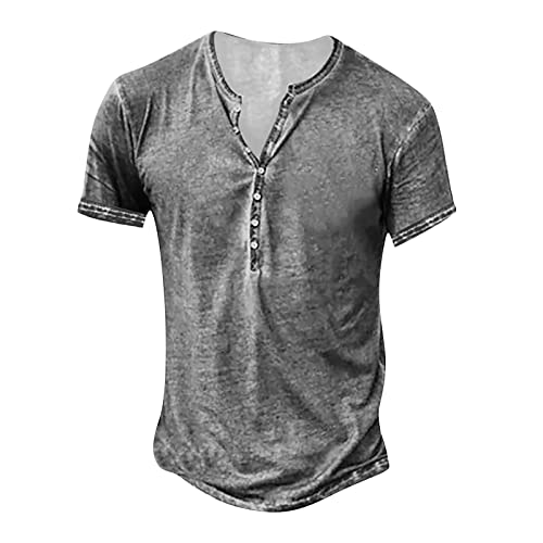 Slim Fit T-Shirt Herren T-Shirts Herren Kurzärmlige T Shirt mit Knöpfen Henley Ausschnitt Coole Outdoore Poloshirt Herrenen Sommer mit Print Dünn Cool Grau 27 von LINGHAOEU