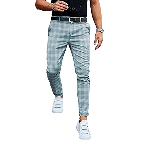 LINGHUI Chino Hose Herren Kariert Stretch Karierte Hose Herren Chino Anzughose Herren Kariert Chino Hose Herren Anzug Optik Chino Hose Herren Skinny Fit Business Freizeithose (Color : Blue, Size : L) von LINGHUI