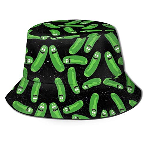 LINGJIE Pickle Rick Bucket Hat Reversible Fisherman Hat Travel Bucket Beach Sun Hat Outdoor Cap Black von LINGJIE