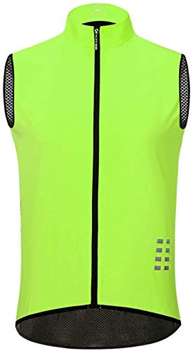 LINGKY Herren Fahrradweste Ärmellose Jersey Back Full Mesh Atmungsaktive Weste, Full Zip Hintertaschen Leichte Reflective Racing/MTB Jacke (Grün,L) von LINGKY