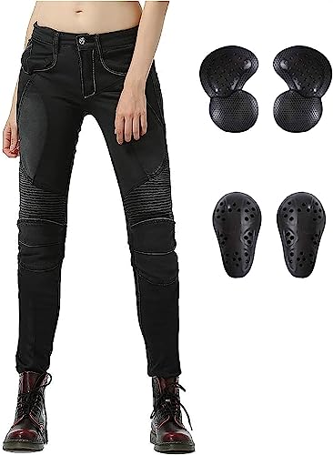 LINGKY Motorradhose Damen, Sportliche Motorrad Hose mit Geradem Bein, Motorrad Schutzhose Motorrad Jeans Damen mit abnehmbar CE Protektoren an Hüfte und Knie (Schwarz,XS) von LINGKY