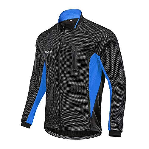 Winter Windproof Fahrradjacke, Herren Radjacken Für Herren MTB Mountainbike Jacke Visible Reflective Fleece Warm Jacket (2XL,Blau) von LINGKY