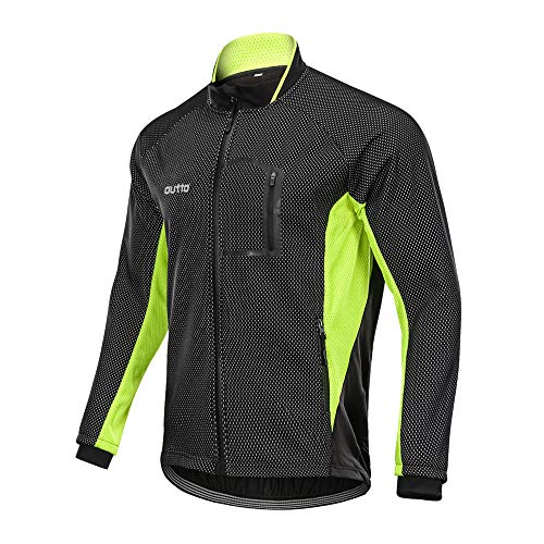 LINGKY Winter Windproof Fahrradjacke, Herren Radjacken Für Herren MTB Mountainbike Jacke Visible Reflective Fleece Warm Jacket (3XL,Grün) von LINGKY