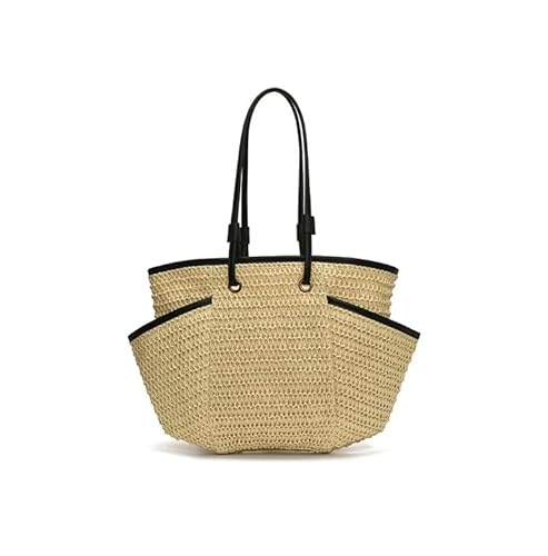 LINGLONGCY Damen einfache Mode große Kapazität Stroh Schulter gewebt Freizeit Strand Tasche (Reis-Weiß) von LINGLONGCY