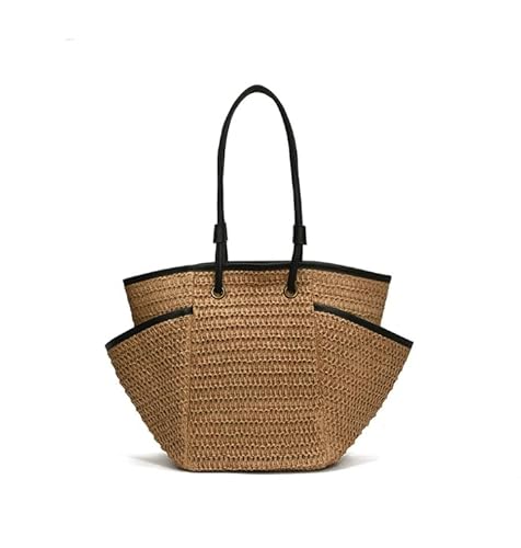 LINGLONGCY Damen einfache Mode große Kapazität Stroh Schulter gewebt Freizeit Strand Tasche (kaki) von LINGLONGCY